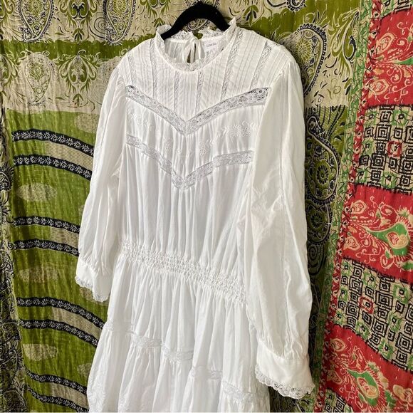 LoveShackFancy x Target White Talulah Pintuck Yoke Lace Dress Size Large - Picture 8 of 16